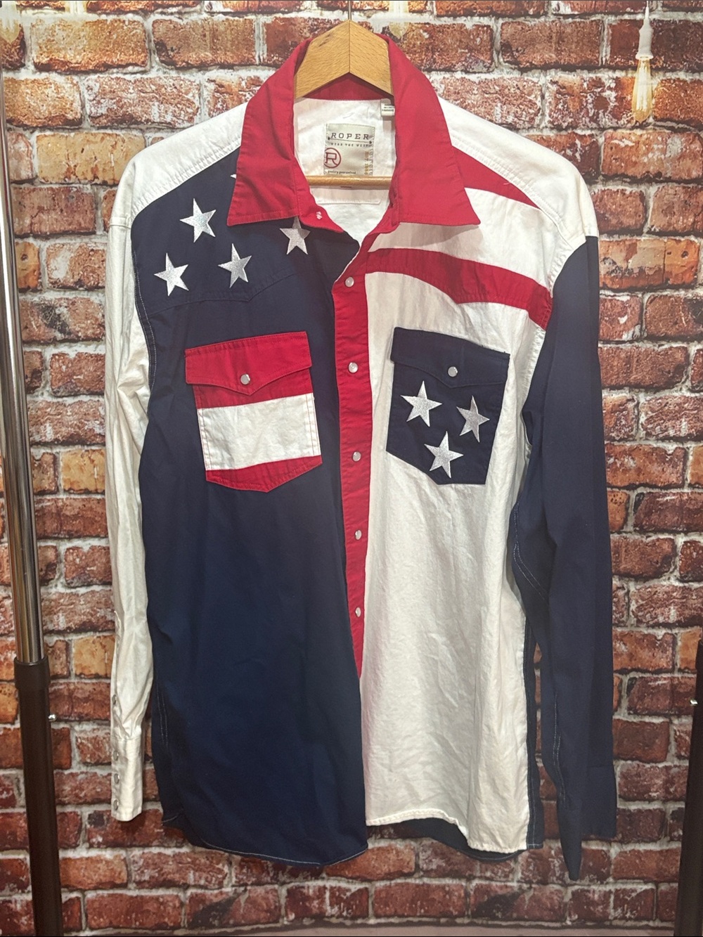 Roper western Americana Patriotic Button-Up Shirt Red White Blue large men’s